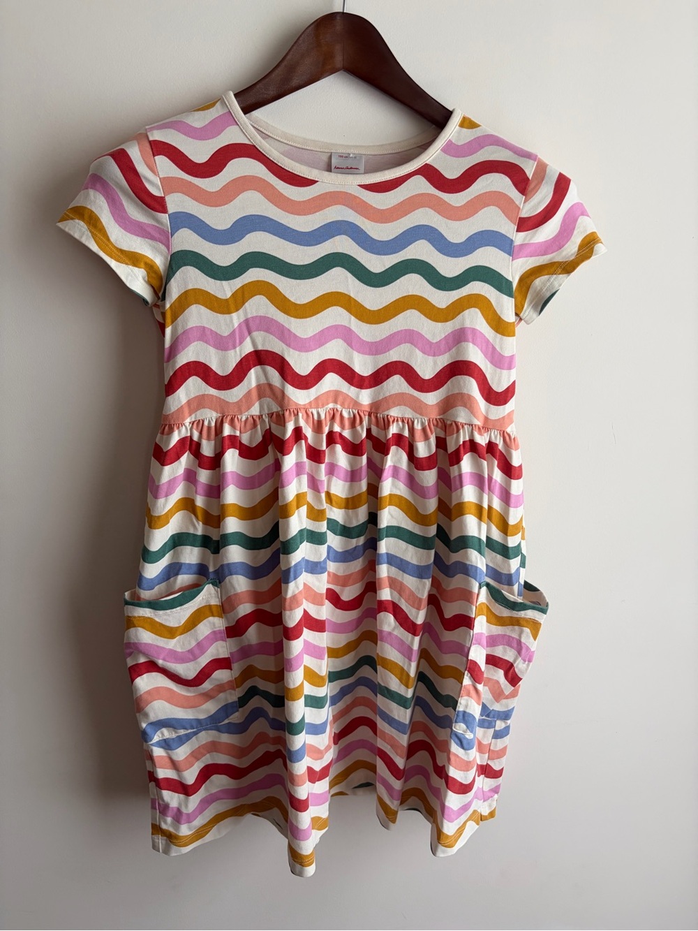 Hanna Andersson 100% Cotton Rainbow Wave Pocket Dress size 12